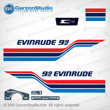 1977 Evinrude 9.9 hp, 10 hp decal set Decal kit for evinrude from the mid 70's 1977 9.9 hp 10 hp 77 EVINRUDE 1977 10724A, 10725A, 10754A, 10755A MOTOR COVER 0281089 0281064 0207846 PLATE Applique front decal 0207847 rear decal