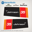 1976 Johnson 35 hp decal set, stickers 35E76G, 35E76S, 35EL76G, 35EL76S, 35R76G, 35R76S, 35RL76G, 35RL76S, part number 0387863, 0387862