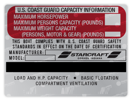 Boat capacity plate decal for Boat 4X4 Type A