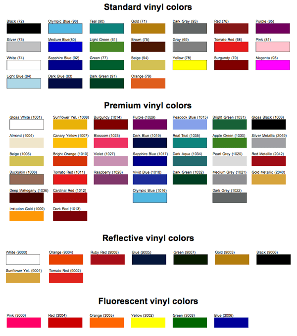 3m Pinstripe Tape Color Chart