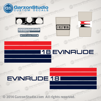 73 Evinrude Outboard 18 HP FASTWIN decal set Evinrude Outboard Decal set for 2 stoke evinrude 1973 motors
EVINRUDE 1973 18304A MOTOR COVER
18305A
1	0279512 MOTOR COVER ASSY
4	0206660 APPLIQUE, Front
5	0206661 APPLIQUE, Rear
6	0206978 PLATE, Rear applique
13	0206979 PLATE, Applique
279562	0279562 DECAL SET

