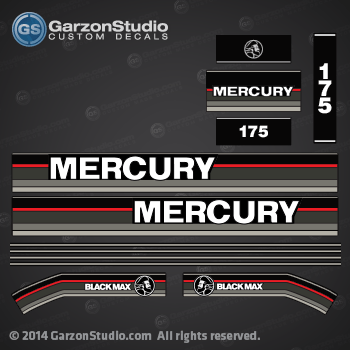 MERCURY 150 hp 1991 1992 1993 decal set decal set  2.5 litre

813220A89 DECAL SET (BLACK 175) DESIGN I

1992-1993 Mercury 175 hp L: 1175412MD, 1175412ND, 1175412PD, 1175412PT, 1175412RD.  
1992-1993 Mercury 175 hp XL: 1175422MD, 1175422ND, 1175422PD, 1175422RD.Z  
1992-1993 Mercury 175 hp CXL: 1175425MD, 1175425ND, 1175425PD, 1175425RD.  

1	9742A88 TOP COWL ASSEMBLY (BLACK) 175
23	18755A FRONT SHIELD ASSEMBLY (BLACK)

