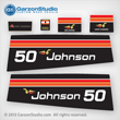 1975 Johnson 50 hp decal set Decals for a Johnson 50 hp 50ES75B, 50ESL75B MOTOR COVER, part number 0387073