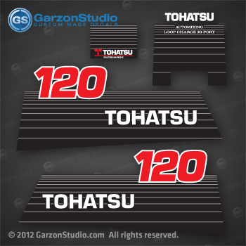 Nissan tohatsu 2002 earlier 120 hp 120hp decal set M120A NE187-8020M ND987-8020M 3C767-5330M FRONT MARK NS120A automixing - loop charge 20-port decal 2002 2001 2000 1999 1998 1997 1996 1995 1994