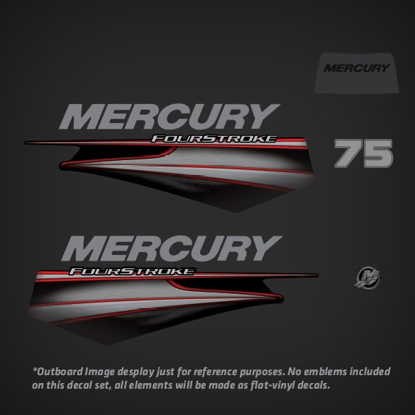 Mercury 75 Four 4 Stroke Decal Kit Outboard Engine Graphic Motor Stickers RED 