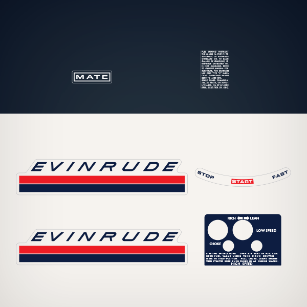 1969 Evinrude 1.5 hp Mate decal set 0279104, 0279020 | GarzonStudio.com