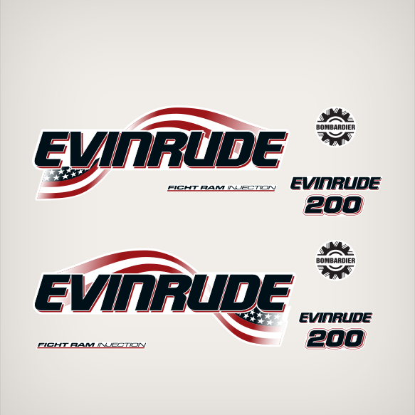 2003-2005 Evinrude 200 Hp Ficht Ram Injection Decals White models |  GarzonStudio.com