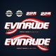 evinrude 2003 2004 2005 225 hp ficht ram injection decal set decals fhl fhx models 0215317 BOMBARDIER  Front Rear stickers
0215320 EVINRUDE  Port decal
0215319 EVINRUDE starboard stripe.
0215556 DIRECT INJECTION 
0215322 200 H.O. Front/Rear
0215558 