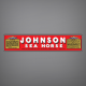 Johnson sea horse sticker replica for 1940 5 hp LT-10, AT-10 outboards decals
 Johnson sea horse decal
Reads:
JOHNSON
SEA HORSE
PATENTS AND TRADE MARK REG. IN U.S.A. AND PRINCIPAL FOREIGN COUNTRIES MADE IN U.S.A.
