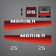 OEM traces from a 1982-1989 Mariner decal set 25 hp motor 9163A8 TOP COWL ASSEMBLY 
11627A85 DECAL SET (MARINER 25)