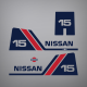 2002 and earlier Nissan 15 hp Decal set 15hp
outboard decals stickers R N F 
37887-8010M MARK SET BLUE
NS15B2 -33691
N7887-8010
