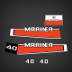 1977-1989 Mariner 40 hp decal set 95408M, 97673M, 82866M, 95407M, 17037M, 83761M, 81202M 40C TWIN CARB DECALS STICKERS