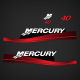 1998 1999 2000 2001 2002 2003 2004 2005 2006 MERCURY 40 hp MANUAL decal set 37-824093A00 (RED) 
stickers labels decals sticker
COVER 1 (Outboards)
2-stroke Carbureted two cylinder Manual Outboard motors. (Merc 40)(2000 Model Year and Above). 82409316 -