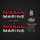 2006 2007 2008 2009 2010 2011 2012 2013 2014 Nissan 8 hp Four Stroke decal set 3V1Q87801-1
NSF8A3 outboard model
Warning Decal 
ultra low three star emission