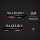 2014 2015 2016 Suzuki 9.9 Hp Four Stroke EFI graphics kit
61443-99J00 Stbd Stripe label
61453-99J00 Port decal
68111-99J00 S logo 61435-99J10 Rear (9.9) horsepower 61446-89L00 EFI 61471-89L00 Lean Burn Decal
