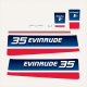 1980 Evinrude 35 hp decal set 0281472 outboard decals Decal kit for thirty-five from the early 80's 1981 1982 35hp EVINRUDE E35ECSM, E35ELCSM, E35TCSM, E35TLESM MOTOR COVER 6) 0208668 PLATE Applique rear 0208647 front models 281472 DECAL SET Rope Start 28