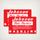 1956 Johnson Mile Master 6 U.S Gallons Fuel Tank decal set 
Johnson
Mile Master
OILING INSTRUCTIONS

1. MIX 1/2 PINT OF OIL WITH EACH GALLON OF REGULAR GASOLINE.
2. WE RECOMMEND OUTBOARD OIL, OR AN S.A.E. 30 REGULAR AUTO