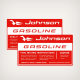 1964 Johnson 6 U.S Gallons Fuel Tank decal set
Johnson
GASOLINE

FUEL MIXING INSTRUCTIONS

Mix one 16 ounces of oil with full tank of gasoline. Use regular gasoline or marine white gasoline

We recommend outboard oil
