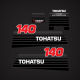 2002 and earlier Tohatsu 140 hp Decal set M140A
NE187-8020M, ND987-8020M, 3C767-5330M