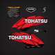 2002 and earlier Tohatsu 5 hp 2-stroke decal set Red