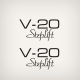 1988 WELLCRAFT V-20 STEPLIFT DECAL SET V20 DECALS V 20 STEP-LIFT STICKERS
black
SIZE: 12 X6.5 INCHES OVERALL EACH ONE FOR SIDE OF YOUR
BOAT, PORT, AND STARBOARD THIS VERSION WAS FOUND ON A REPLICA HAS BEEN MADE BASED THE SIZE PICTURES PROVIDED FROM FAC