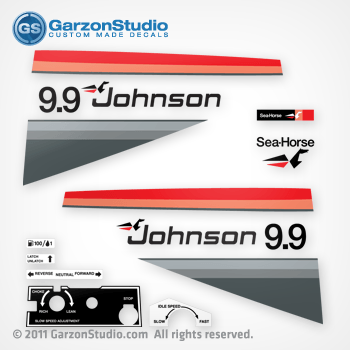 1977 Johnson 9.9 hp decal set late 70's | GarzonStudio.com