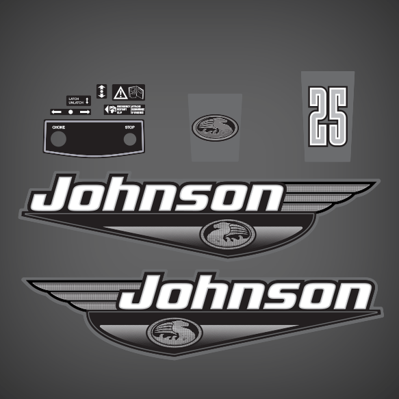 1999-00 Johnson 25 HP Gunmetal Grey Outboard Reproduction 9Pc Marine Vinyl Decal