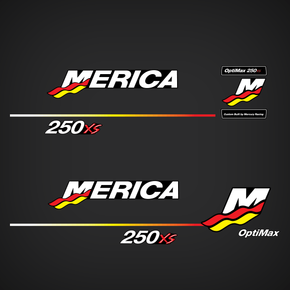 2003 2004 2005 2006 Mercury Racing 250Xs OptiMax 841170A03 MERICA decal set  2 Stroke DFI decals outboard stickers | GarzonStudio.com