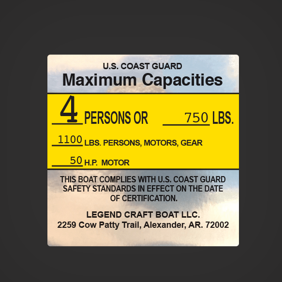 Legend Craft Boat LLC Boat Capacity decal | GarzonStudio.com